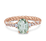 Hidden Halo Twisted Rope Oval Natural Green Amethyst Prasiolite Engagement Ring