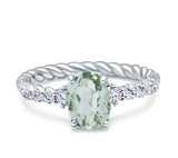 Hidden Halo Twisted Rope Oval Natural Green Amethyst Prasiolite Engagement Ring