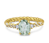 Hidden Halo Twisted Rope Oval Natural Green Amethyst Prasiolite Engagement Ring