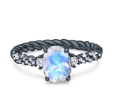 Hidden Halo Twisted Rope Oval Natural Moonstone Engagement Ring