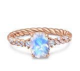 Hidden Halo Twisted Rope Oval Natural Moonstone Engagement Ring