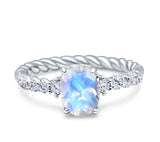 Hidden Halo Twisted Rope Oval Natural Moonstone Engagement Ring