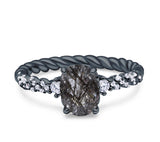 Hidden Halo Twisted Rope Oval Natural Rutilated Quartz Engagement Ring