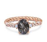 Hidden Halo Twisted Rope Oval Natural Rutilated Quartz Engagement Ring