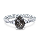 Hidden Halo Twisted Rope Oval Natural Rutilated Quartz Engagement Ring