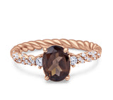 Hidden Halo Twisted Rope Oval Natural Chocolate Brown Smoky Quartz Engagement Ring