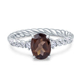 Hidden Halo Twisted Rope Oval Natural Chocolate Brown Smoky Quartz Engagement Ring