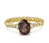 Hidden Halo Twisted Rope Oval Natural Chocolate Brown Smoky Quartz Engagement Ring