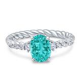 Twisted Rope Hidden Halo Oval Engagement Ring Cubic Zirconia 925 Sterling Silver