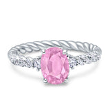 Twisted Rope Hidden Halo Oval Engagement Ring Cubic Zirconia 925 Sterling Silver