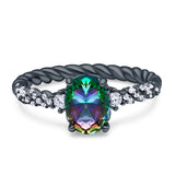 Twisted Rope Hidden Halo Oval Engagement Ring Cubic Zirconia 925 Sterling Silver