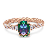 Twisted Rope Hidden Halo Oval Engagement Ring Cubic Zirconia 925 Sterling Silver