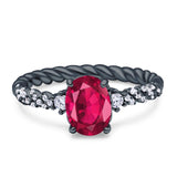 Twisted Rope Hidden Halo Oval Engagement Ring Cubic Zirconia 925 Sterling Silver