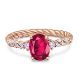 Twisted Rope Hidden Halo Oval Engagement Ring Cubic Zirconia 925 Sterling Silver