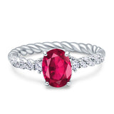 Twisted Rope Hidden Halo Oval Engagement Ring Cubic Zirconia 925 Sterling Silver