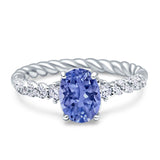 Twisted Rope Hidden Halo Oval Engagement Ring Cubic Zirconia 925 Sterling Silver