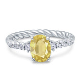 Twisted Rope Hidden Halo Oval Engagement Ring Cubic Zirconia 925 Sterling Silver