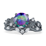 Art Deco Round Cubic Zirconia Infinity Leaf Design Bridal Ring 925 Sterling Silver