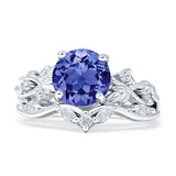 Art Deco Round Cubic Zirconia Infinity Leaf Design Bridal Ring 925 Sterling Silver