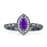 Art Deco Engagement Ring Halo Marquise Cubic Zirconia 925 Sterling Silver