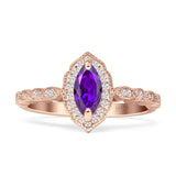 Art Deco Engagement Ring Halo Marquise Cubic Zirconia 925 Sterling Silver