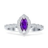 Art Deco Engagement Ring Halo Marquise Cubic Zirconia 925 Sterling Silver