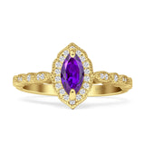 Art Deco Engagement Ring Halo Marquise Cubic Zirconia 925 Sterling Silver