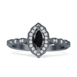 Art Deco Engagement Ring Halo Marquise Cubic Zirconia 925 Sterling Silver