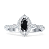 Art Deco Engagement Ring Halo Marquise Cubic Zirconia 925 Sterling Silver