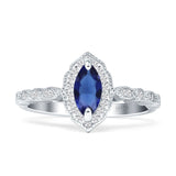 Art Deco Engagement Ring Halo Marquise Cubic Zirconia 925 Sterling Silver