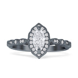 Art Deco Engagement Ring Halo Marquise Cubic Zirconia 925 Sterling Silver