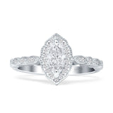 Art Deco Engagement Ring Halo Marquise Cubic Zirconia 925 Sterling Silver