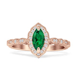 Art Deco Engagement Ring Halo Marquise Cubic Zirconia 925 Sterling Silver