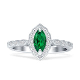 Art Deco Engagement Ring Halo Marquise Cubic Zirconia 925 Sterling Silver