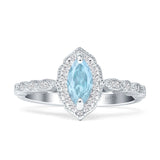 Art Deco Engagement Ring Halo Marquise Natural Aquamarine 925 Sterling Silver