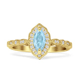 Art Deco Engagement Ring Halo Marquise Natural Aquamarine 925 Sterling Silver