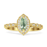 Art Deco Engagement Ring Halo Marquise Natural Green Amethyst Prasiolite 925 Sterling Silver