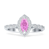 Art Deco Engagement Ring Halo Marquise Cubic Zirconia 925 Sterling Silver