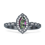 Art Deco Engagement Ring Halo Marquise Cubic Zirconia 925 Sterling Silver
