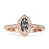 Art Deco Engagement Ring Halo Marquise Cubic Zirconia 925 Sterling Silver