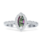 Art Deco Engagement Ring Halo Marquise Cubic Zirconia 925 Sterling Silver