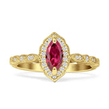 Art Deco Engagement Ring Halo Marquise Cubic Zirconia 925 Sterling Silver