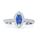 Art Deco Engagement Ring Halo Marquise Cubic Zirconia 925 Sterling Silver