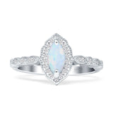 Art Deco Engagement Ring Halo Marquise Cubic Zirconia 925 Sterling Silver