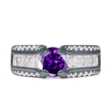 Round Engagement Ring Vintage Style Cubic Zirconia 925 Sterling Silver