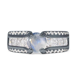 Round Engagement Ring Vintage Style Natural Moonstone 925 Sterling Silver