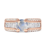 Round Engagement Ring Vintage Style Natural Moonstone 925 Sterling Silver