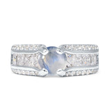 Round Engagement Ring Vintage Style Natural Moonstone 925 Sterling Silver