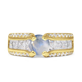 Round Engagement Ring Vintage Style Natural Moonstone 925 Sterling Silver