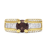 Round Engagement Ring Vintage Style Natural Chocolate Smoky Quartz 925 Sterling Silver